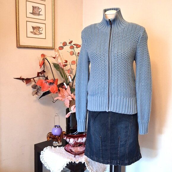 NWOT Peak Performance Women’s Baby Blue Long Sleeve Crochet Knit Cardigan Jacket - Picture 10 of 11